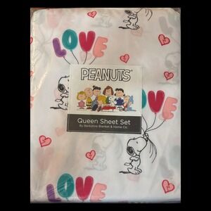 Peanuts Snoopy Love Graphic Queen Sheet Set Berkshire White Pink Hearts 4pc